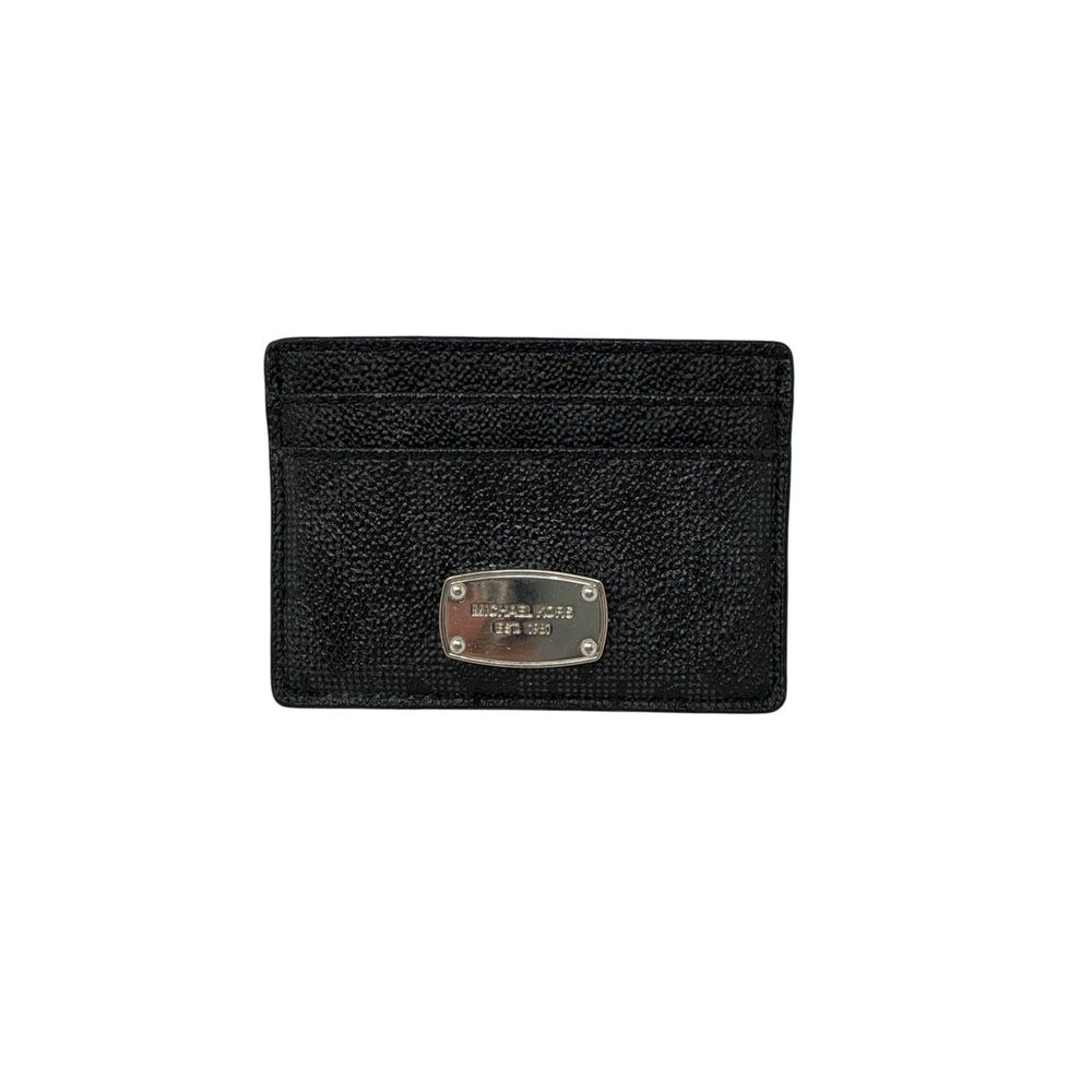 Michael Kors Jet Set Credit Card Case black signature print silver hardware